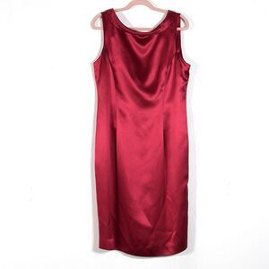 Worth 100% Silk Satin Sheath Dress Womens Sz 14 Red Sleeveless Party
